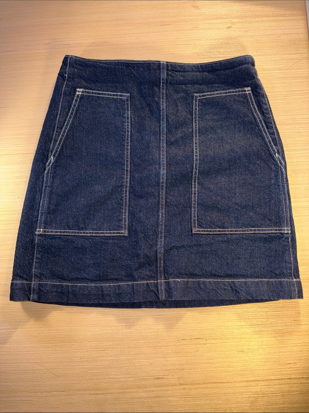 LOFT Dark Blue Denim Mini Skirt with Front Patch Pockets